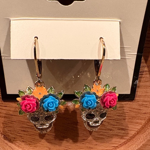 Napier Gold Tone Day of Dead Drop Earrings - Picture 3 of 6